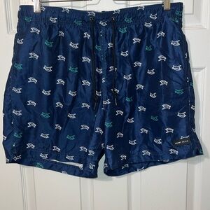 Perry Ellis Dark Blue Swim Trunks with Shark Pattern